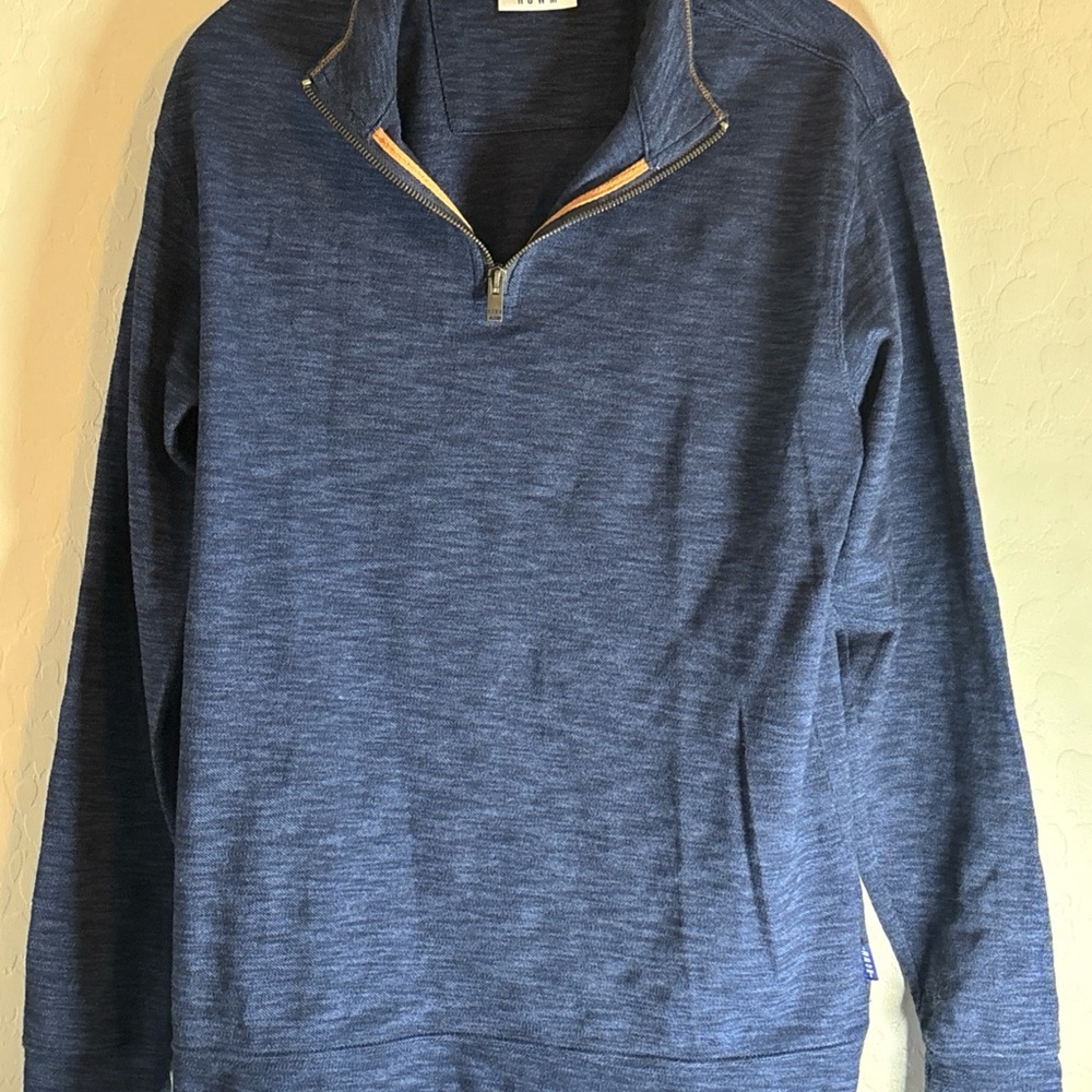 ROWM 1/4 Zip Pullover Sweater Mens Medium Long Sleeve Navy Blue Cotton Blend